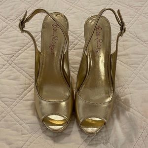 Lilly Pulitzer Gold Gigi Wedge
